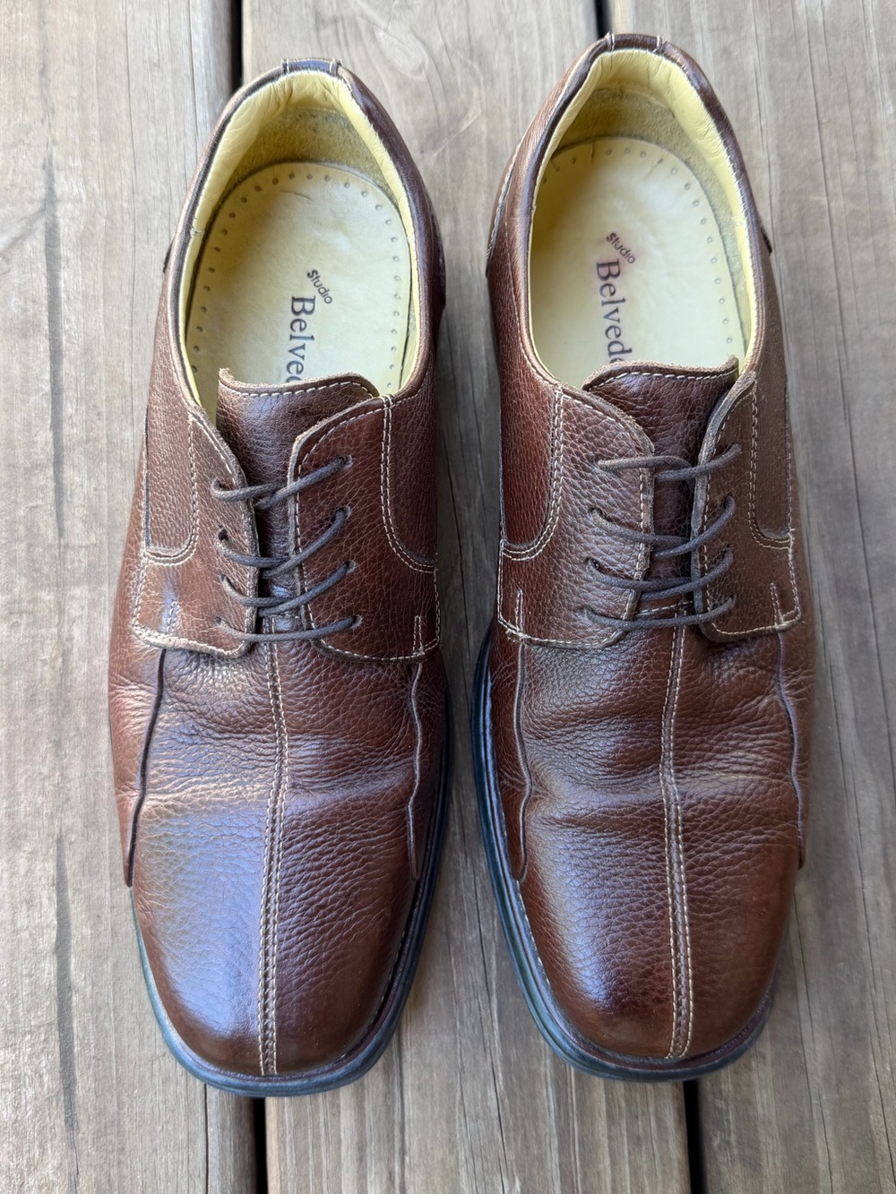 Studio Belvedere Men's Brown Bay Bridge Leather Lace-Up Derby Shoes 10.5 EEE